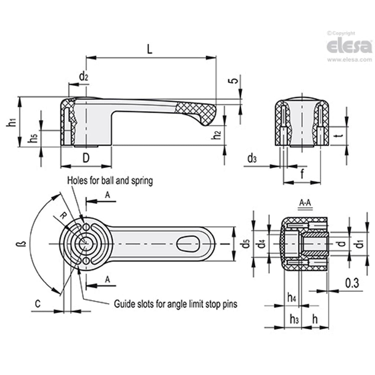 ELCR Control lever arranged for clicking operation technopolymer ELCR.118 A-12-C5