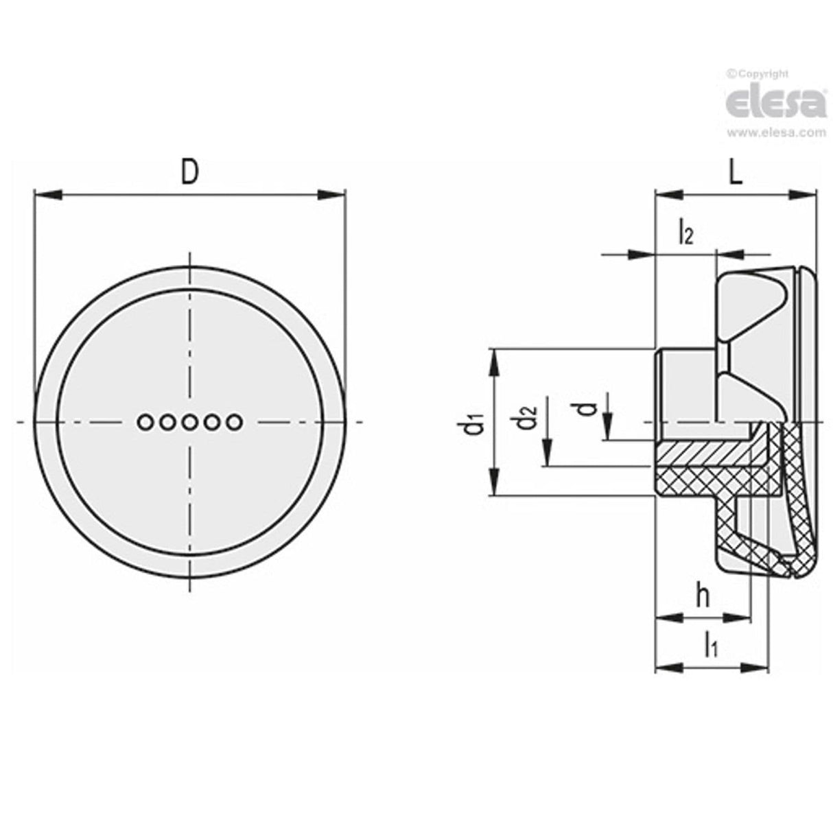 ELK Knobs with rear lobes Technopolymer Black-oxide steel boss plain hole ELK.56 A-8 -C5