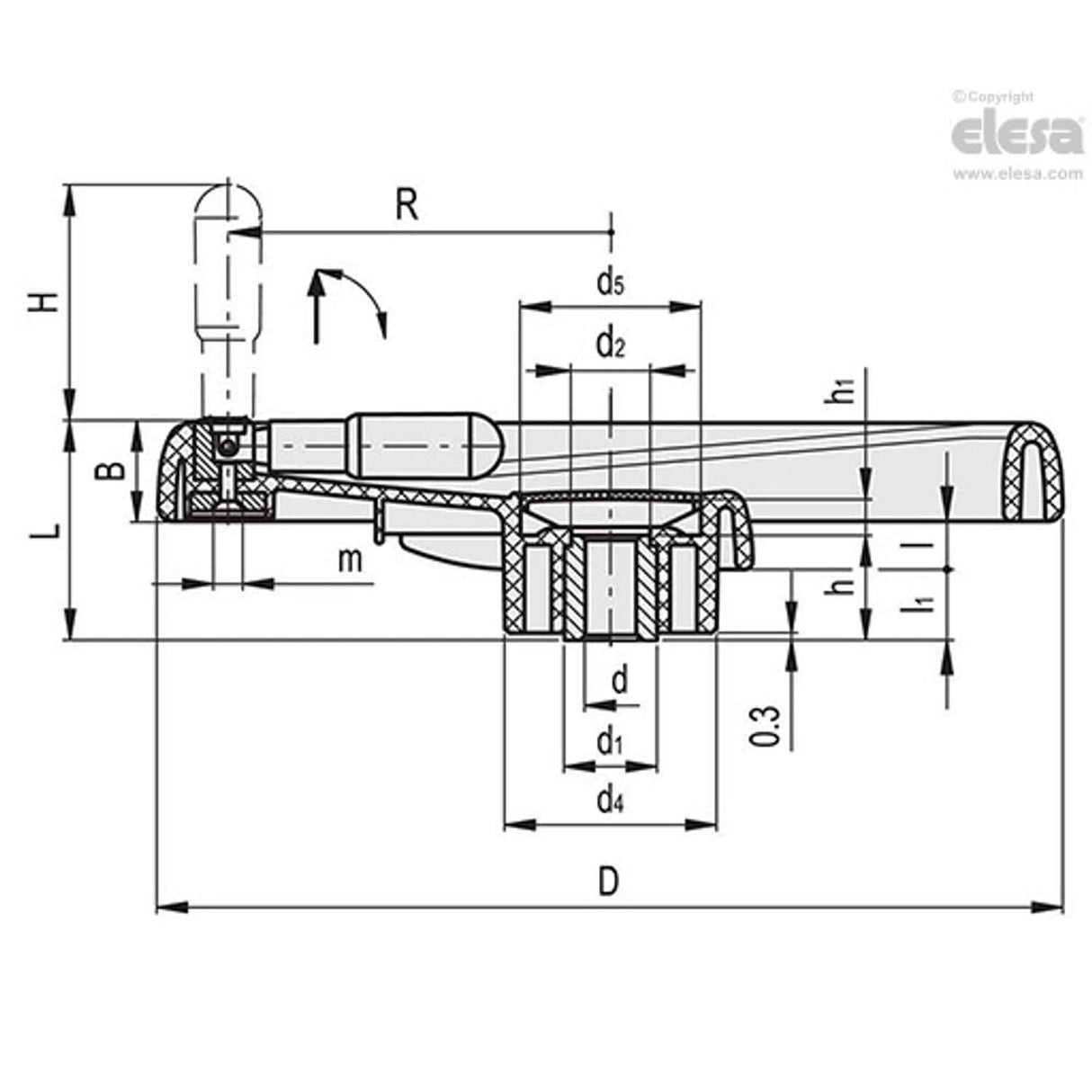 EMW Monospoke handwheels Technopolymer Fold-away handle EMW.350+IR-A-20-C5