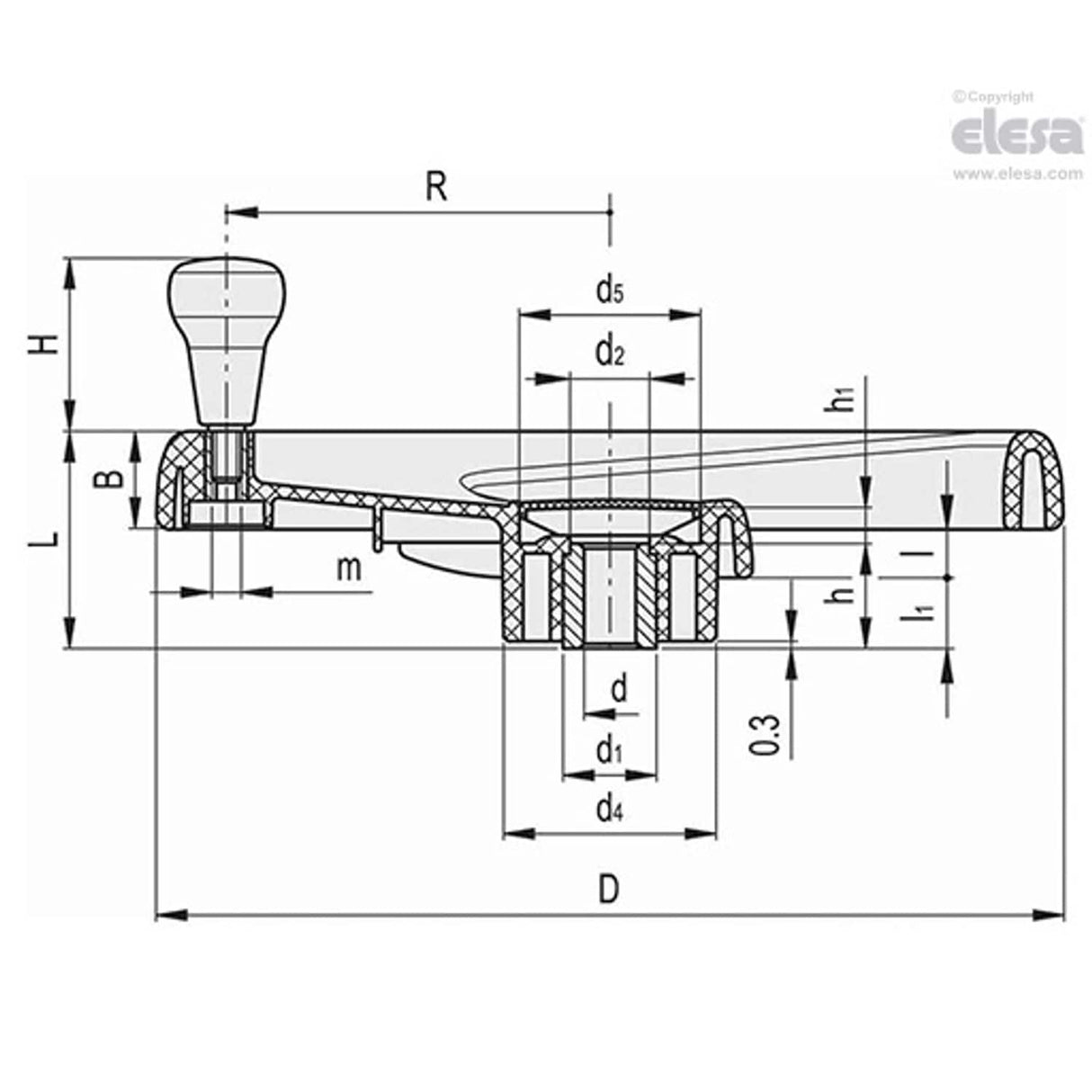 EMW Monospoke handwheels Technopolymer Revolving handle "Soft touch" EMW.350+IEL-A-20-C4