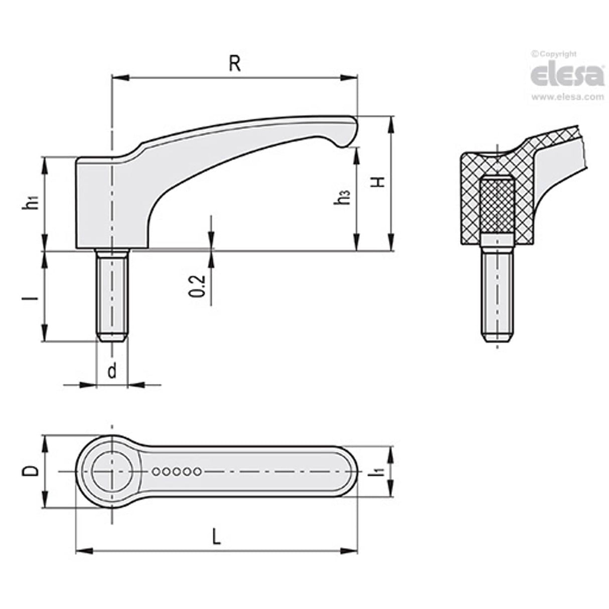 ERF Lever handles Technopolymer Zinc-plated steel threaded stud ERF.63 p-M8x45-C1
