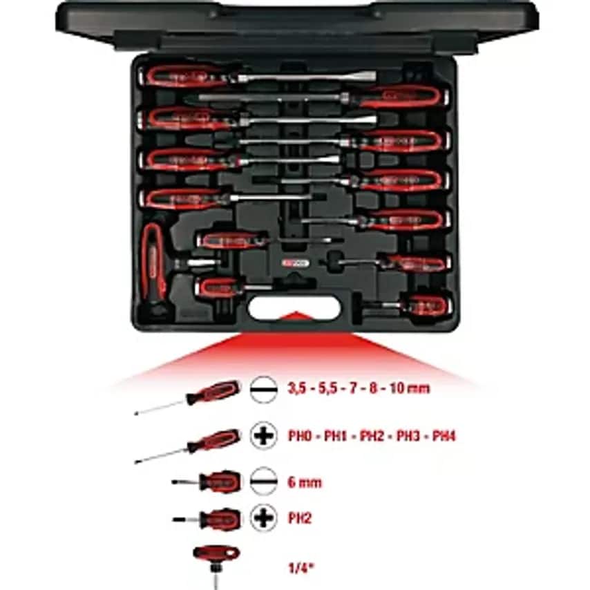 ERGOTORQUEmax Hammer Cap Screwdriver Set Hexagonal Blade Shape 14 Parts