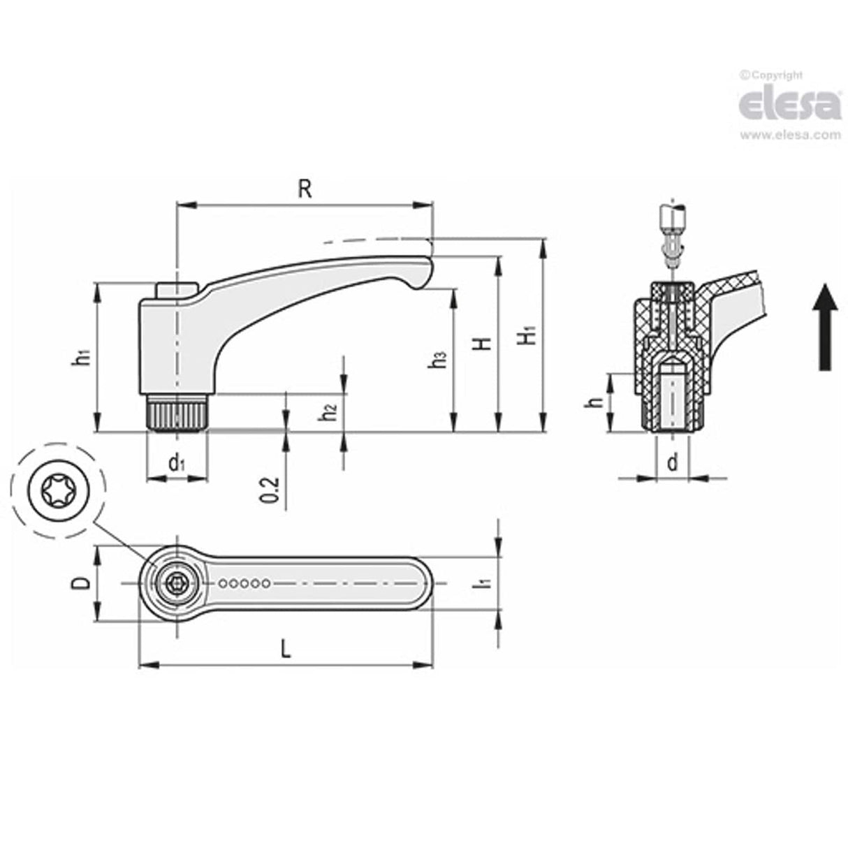 ERX-AV Adjustable handles Quick assembly technopolymer Brass boss threaded hole ERX.78 AV B-M12-C2