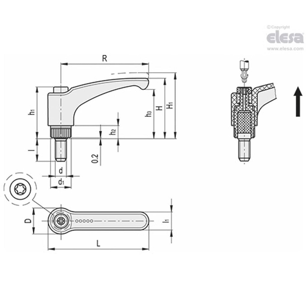 ERX-AV Adjustable handles Quick assembly technopolymer Zinc-plated steel threaded stud ERX.78 AV p-M10x30-C2