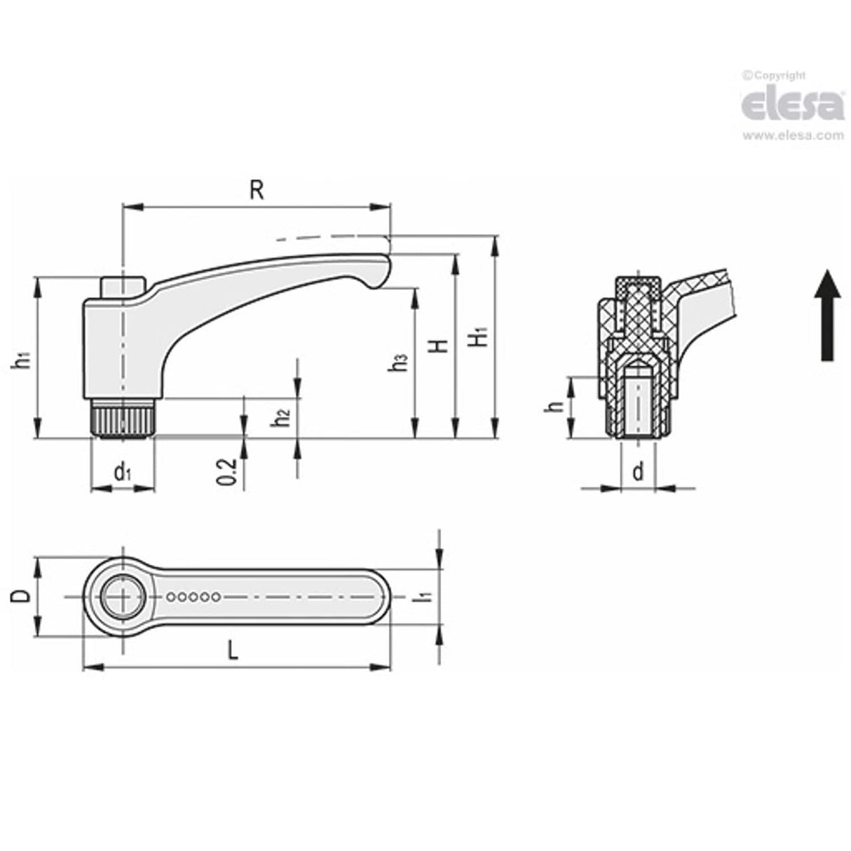 ERX Adjustable handles Technopolymer Stainless steel boss threaded hole ERX.30 SST-M5-C1