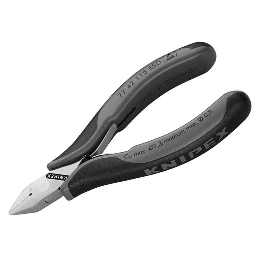 ESD Electronics Diagonal Cutters - Pointed Head Flush Cut Non Bevelled 115mm KPX7742ESD