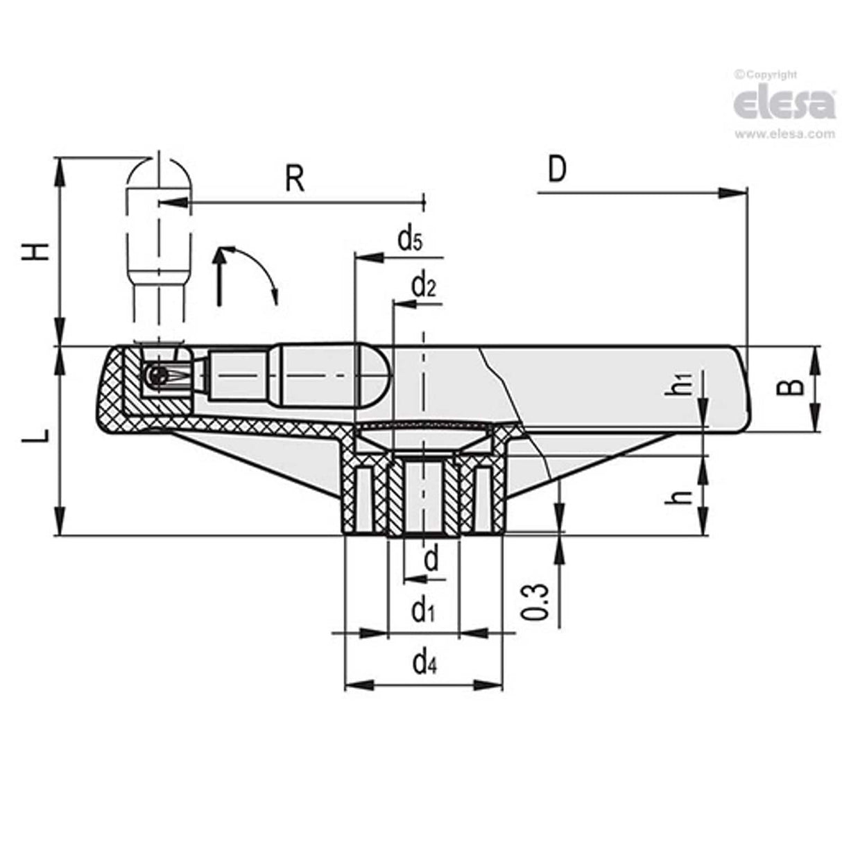 ETW375 Spoked handwheels Technopolymer Fold-away handle ETW.375+IR A-20-C1