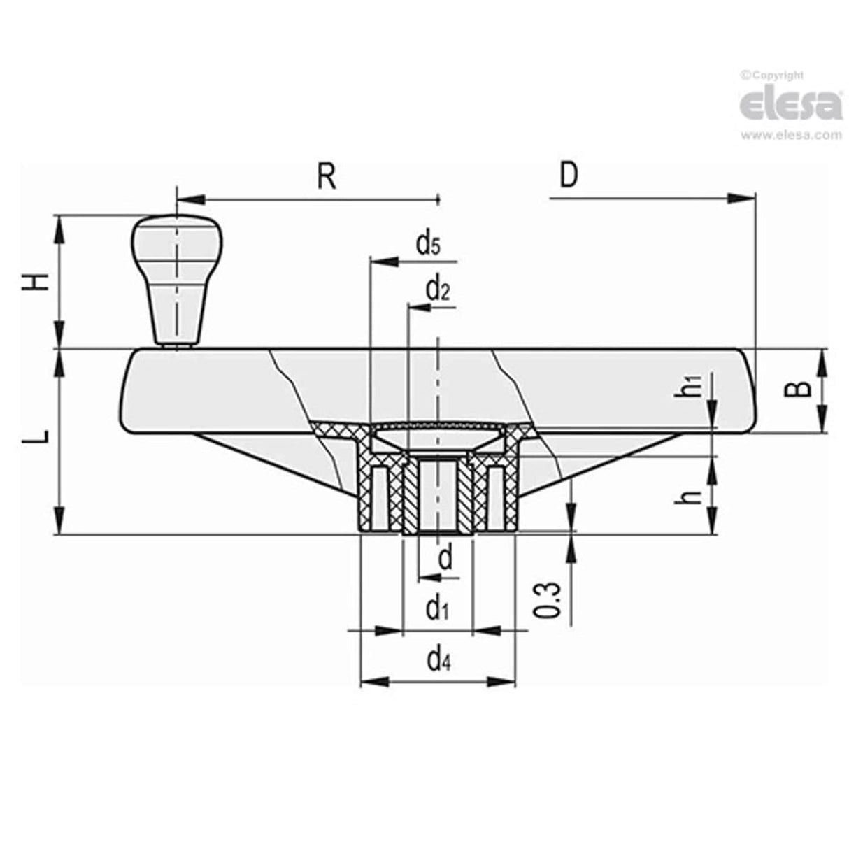 ETW375 Spoked handwheels Technopolymer Revolving handle "Soft touch" ETW.375+IEL A-20-C5