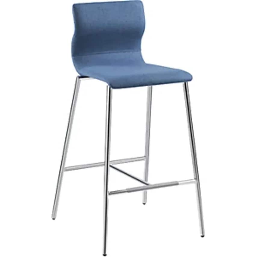 EVORA Bar Stool, Upholstered, Chrome Plated Frame, Mottled Blue