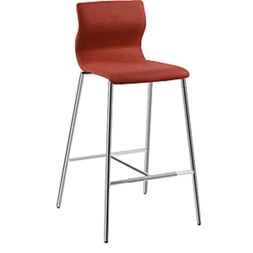 EVORA Bar Stool, Upholstered, Chrome Plated Frame, Mottled Red