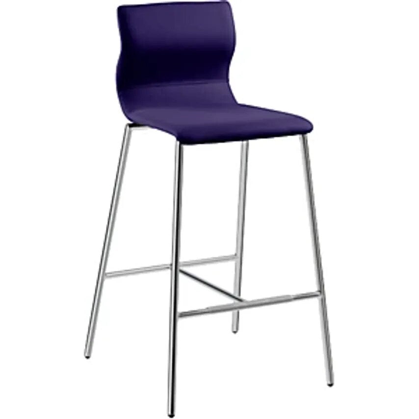 EVORA Bar Stool, Upholstered, Chrome Plated Frame, Oxford Blue