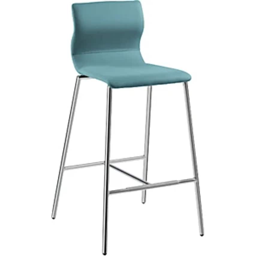 EVORA Bar Stool, Upholstered, Chrome Plated Frame, Turquoise