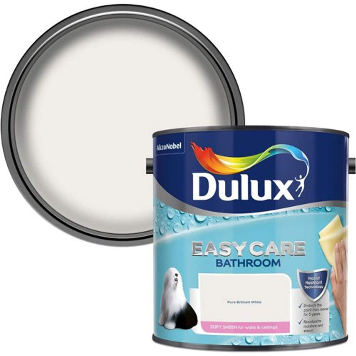 Easycare Bathroom Soft Sheen Emulsion Paint for Walls & Ceilings Pure Brilliant White - 2.5L