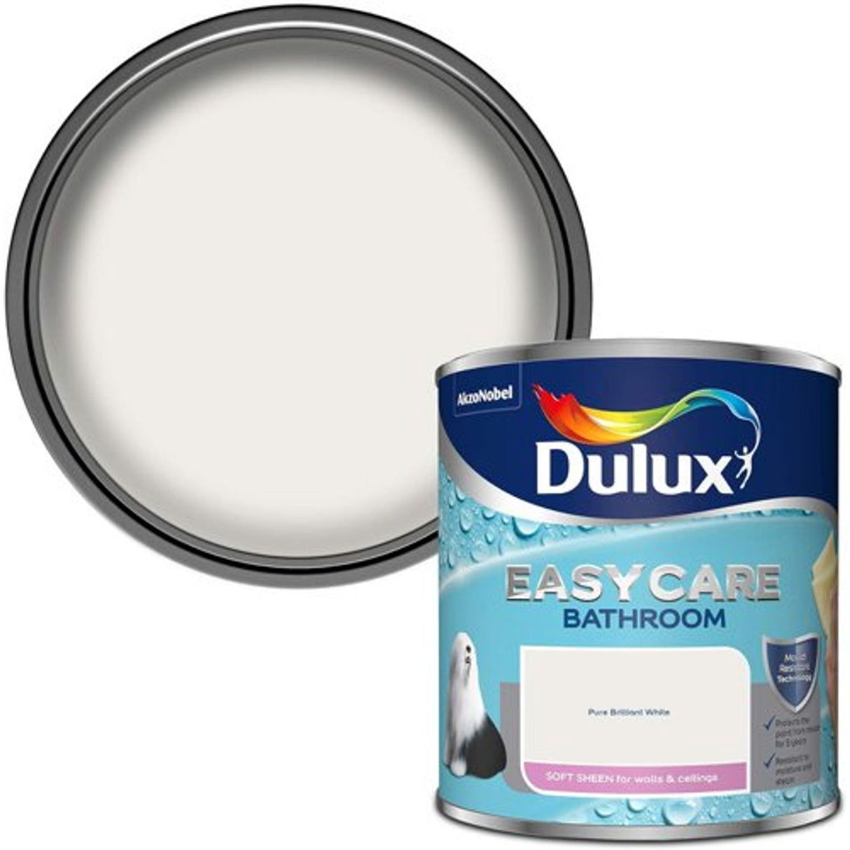 Easycare Bathroom Soft Sheen Emulsion Paint for Walls and Ceilings Pure Brilliant White - 1L