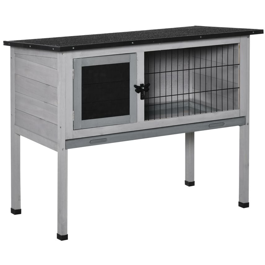 Elevated Indoor Outdoor Wooden Rabbit Hutch Hinged Asphalt Roof Removable TrayD51-119GY