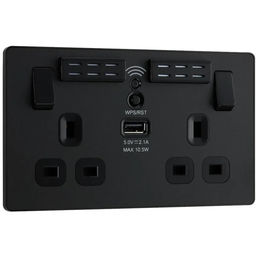 Evolve Matt Black Wi-Fi E x tender 2G 13A SOCKET+1 x USB2.1A