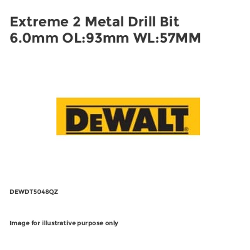 Extreme 2 Metal Drill Bit 6.0mm OL:93mm WL:57MM DEWDT5048QZ