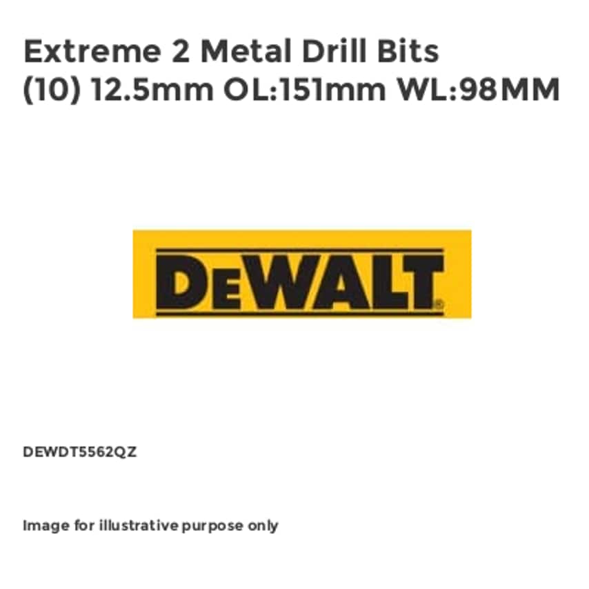 Extreme 2 Metal Drill Bits (10) 12.5mm OL:151mm WL:98MM DEWDT5562QZ