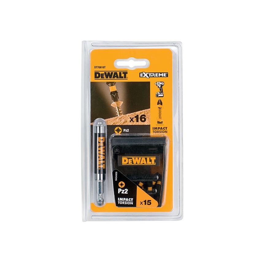 Extreme Impact Torsion Bits PZ2 (Tic Tac Box 15) and Holder DEWDT70618TQ