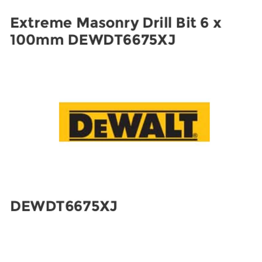 Extreme Masonry Drill Bit 6 x 100mm DEWDT6675XJ
