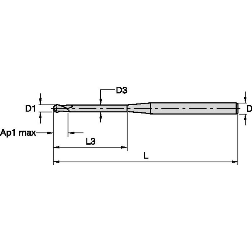 F2AL0200AWM30E0200 Solid Carbide Ball Nose End Mill A D=2 Z=2