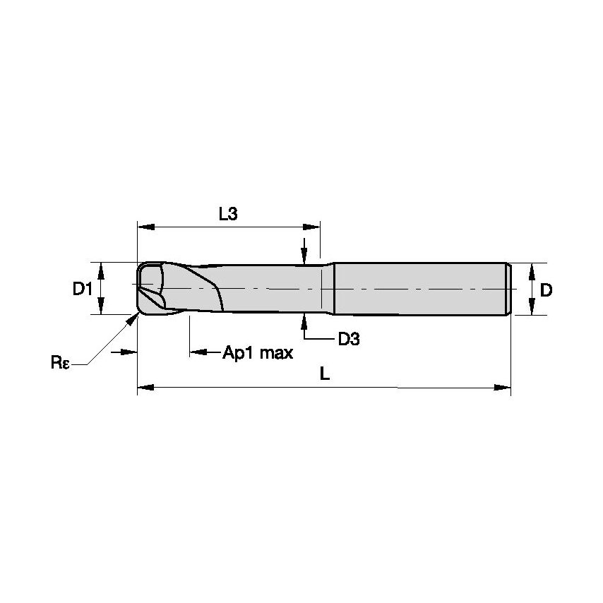 F2AT0800AWL20R010 End Mill Solid Carbide Radiused Mill A D=