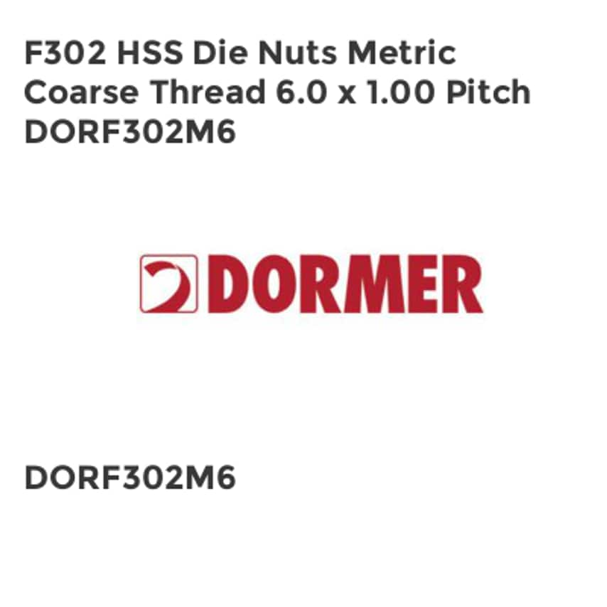 F302 HSS Die Nuts Metric Coarse Thread 6.0 x 1.00 Pitch DORF302M6