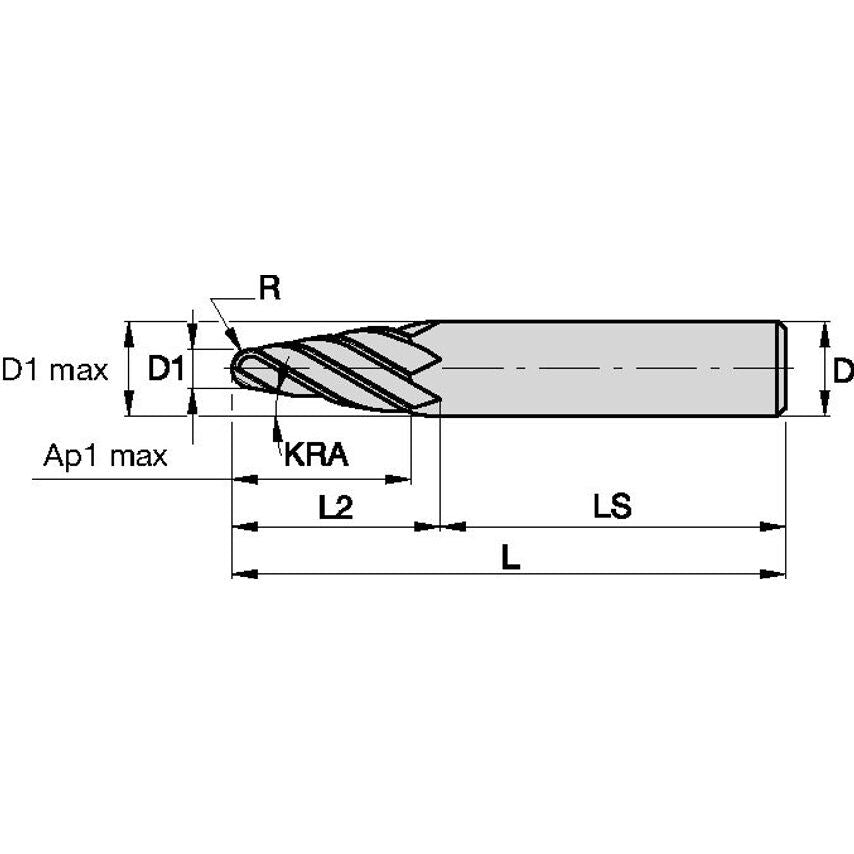 F4AW0800AWL38W060 End Mill Solid Carbide Tapered D=8 Z=4 3