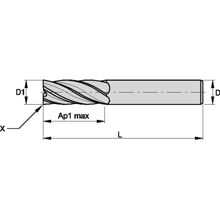 F8AJ2500AWX45 End Mill A D=25 Z=8 45DEG