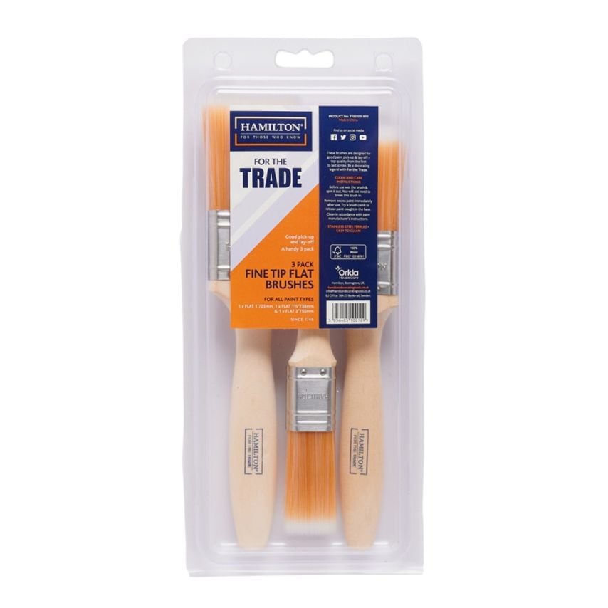 Fine Tip Flat Brushes Pack of 3