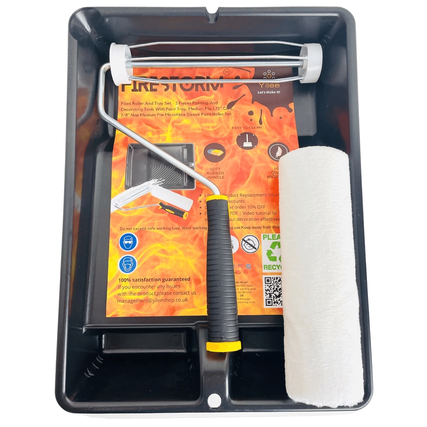 Firestorm Premium Quality 9" Painting Decorating Tools with 3 Pieces Paint Roller and Tray Set