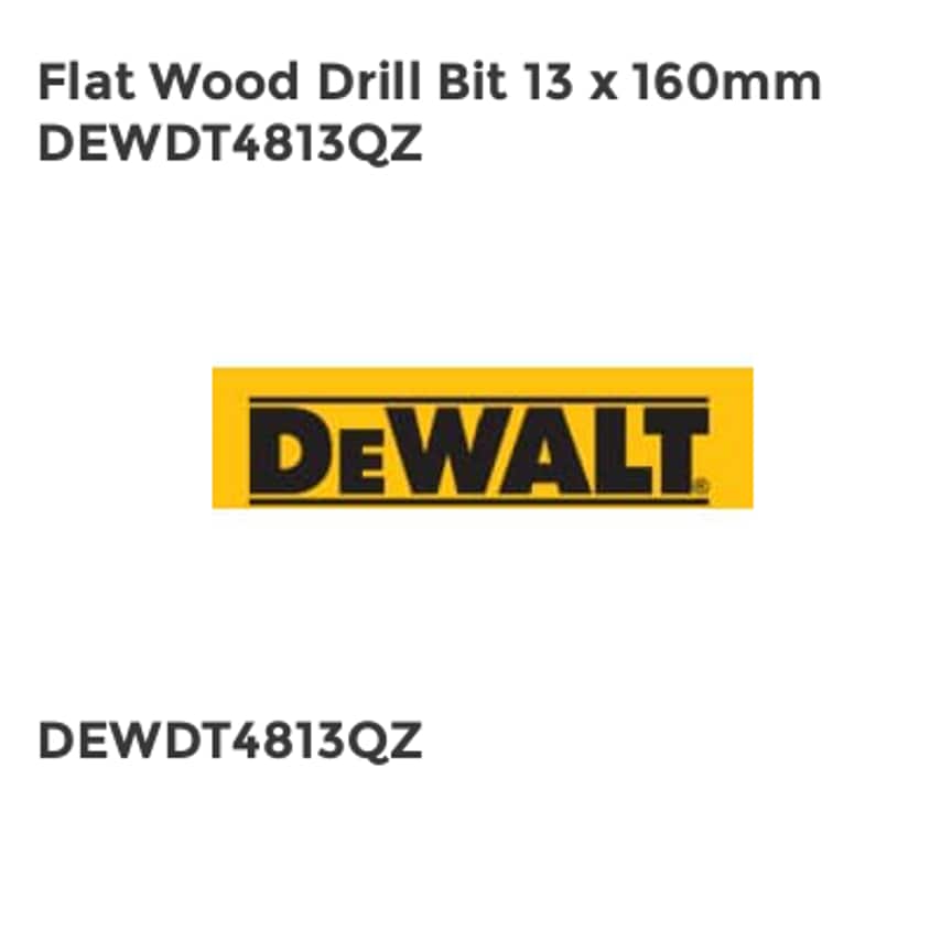 Flat Wood Drill Bit 13 x 160mm DEWDT4813QZ