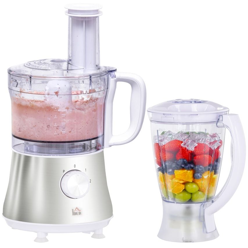 Food Processor w/1L Bowl Knife Blades Reversible Slicing and Grating Discs 500W