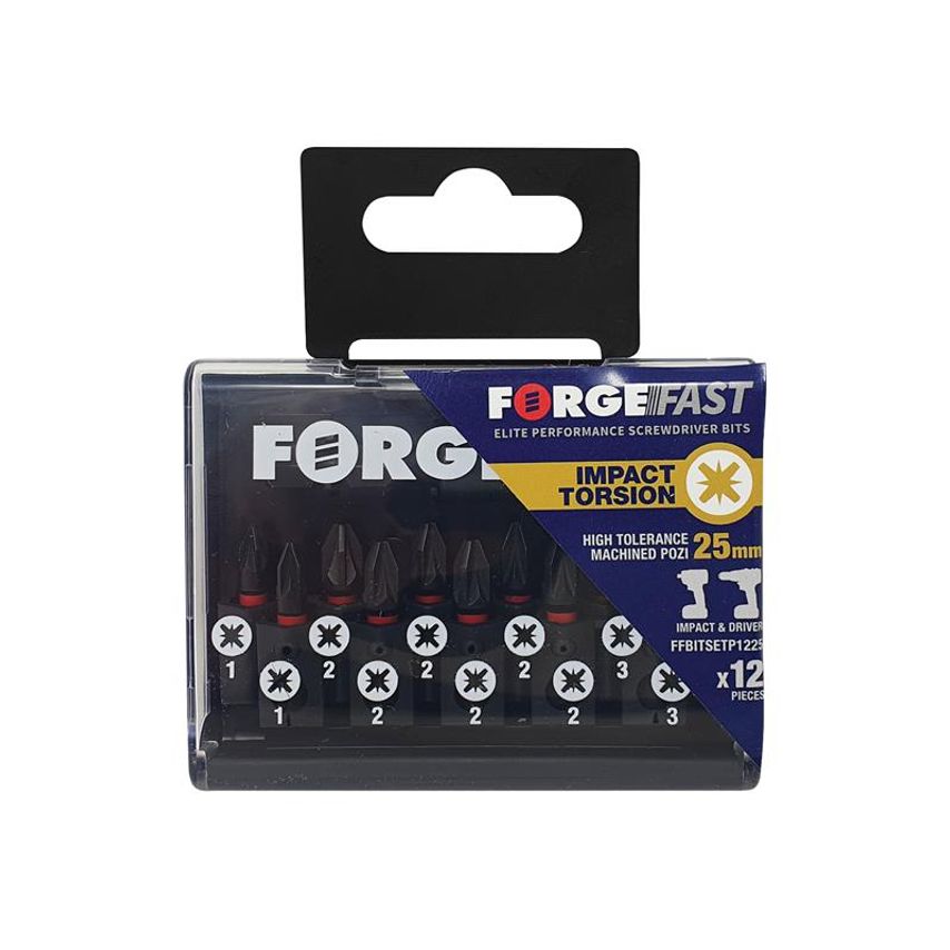 ForgeFast Pozidriv Compatible Impact Bit Set, 12 Piece FORFFBSPZ12