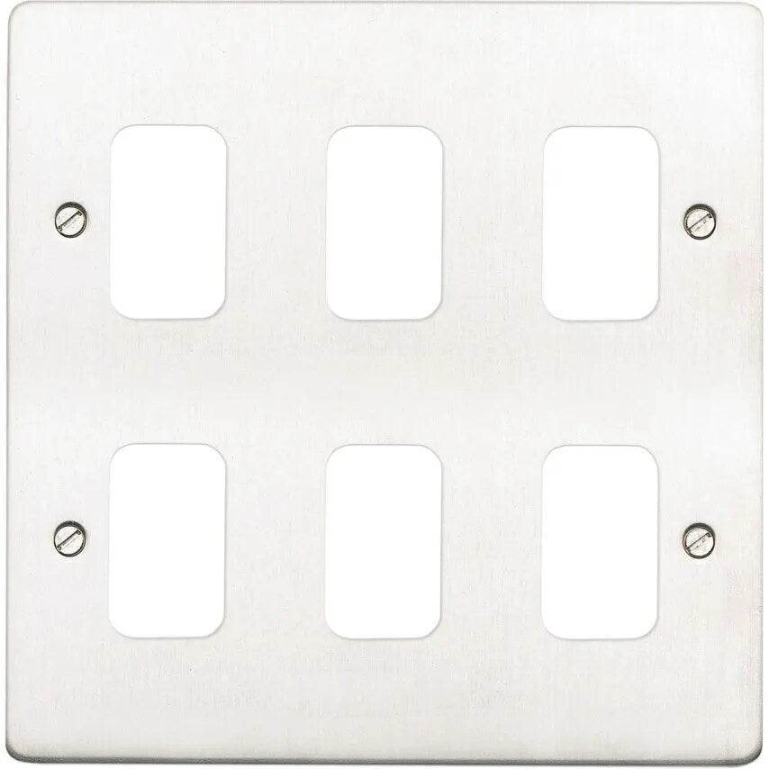 Front Plate 6 Module Mounting Frame 86 x 146mm Brushed Stainless Steel