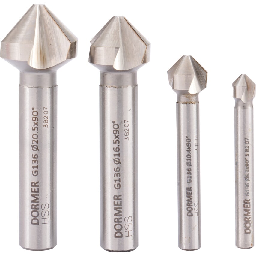 G236 Set 2 (4-PCE) HSS Straightshank 90DEG Csk DIN 335 C