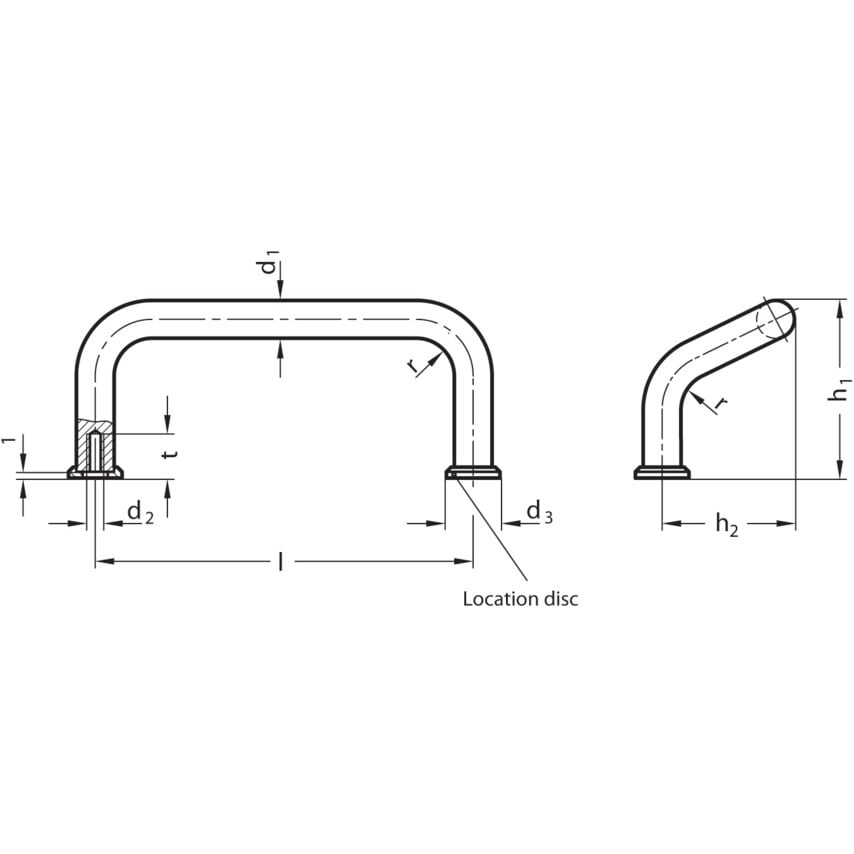 GN425.1-10-120-NI Cabinet "U' Handle; Angled; Stainless Steel
