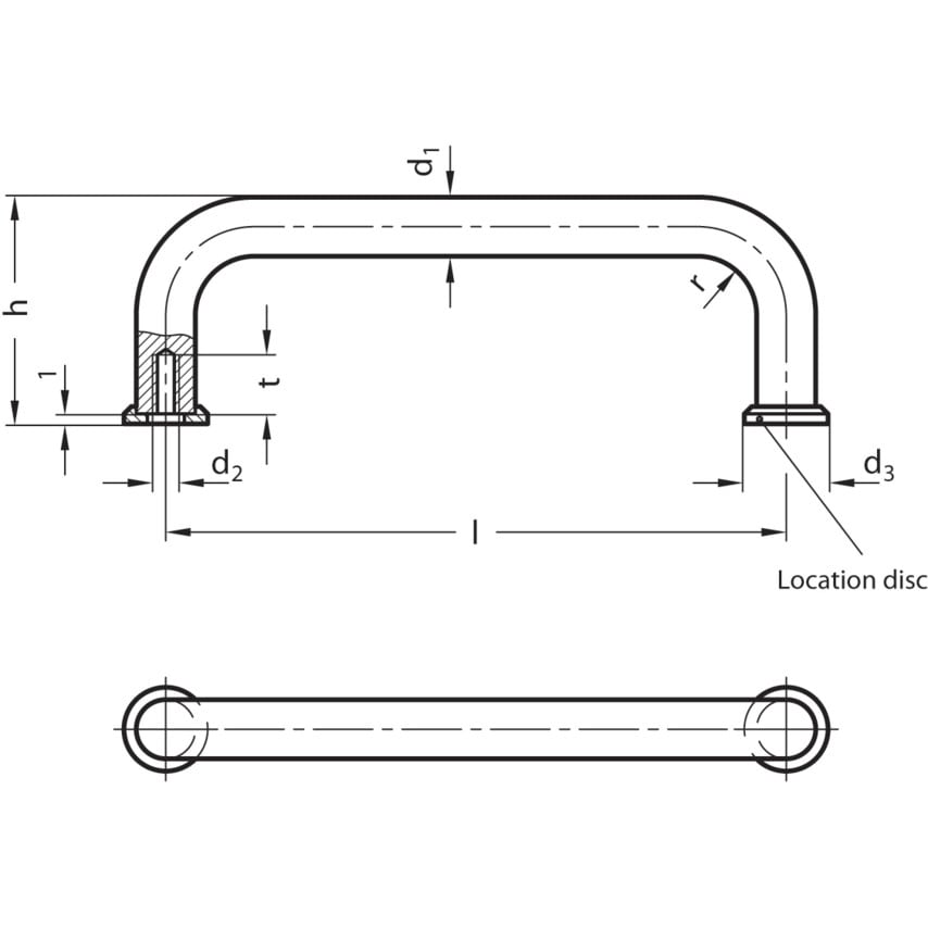GN425-8-120-NI Cabinet "U' Handle; Stainless Steel; Matt