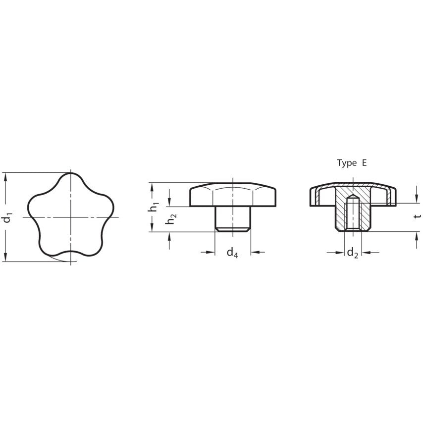 GN5334-40-M8-E Star Knob; Stainless Steel; Threaded Hole