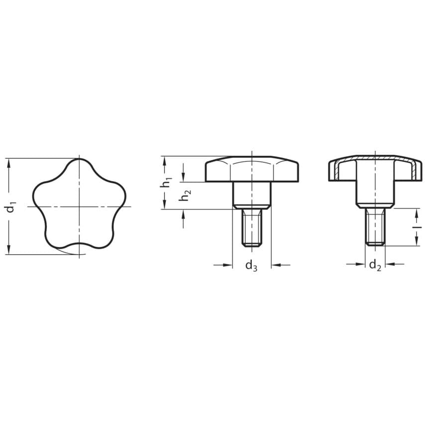 GN5334-50-M10-30 Star Knob; Stainless Steel; Thread' Bolt