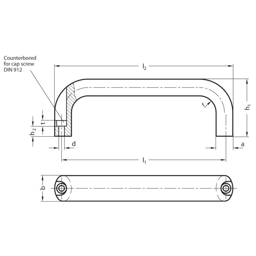 GN565.1-20-112-BL Cabinet "U' Handle; Aluminium; Blank