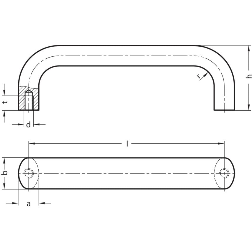 GN565-20-128-BL Cabinet "U' Handle; Aluminium; Blank