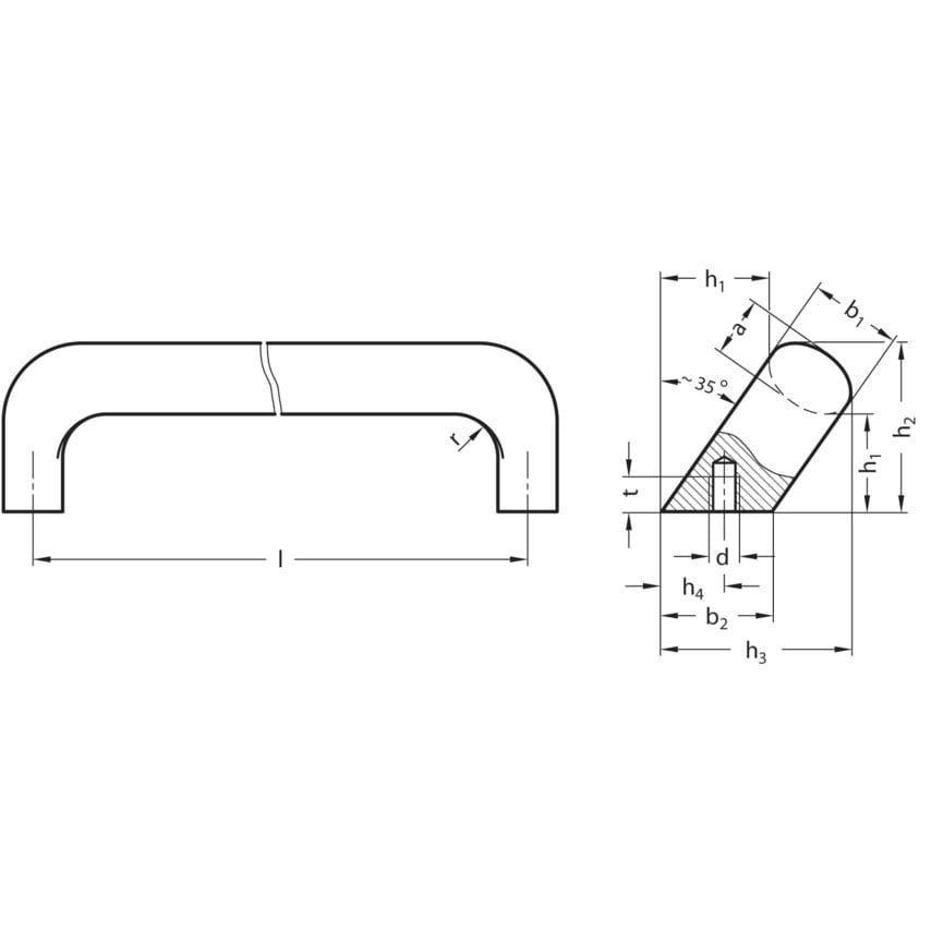 GN565.2-20-112-A-BL Cabinet "U' Handle; Aluminium; Blank
