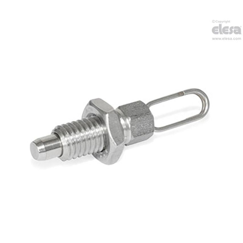 GN 717-NI Indexing plungers with or without rest in retracted position stainless steel Eyelet lifting with locking nut GN 717-10-M16X1.5-DK-NI