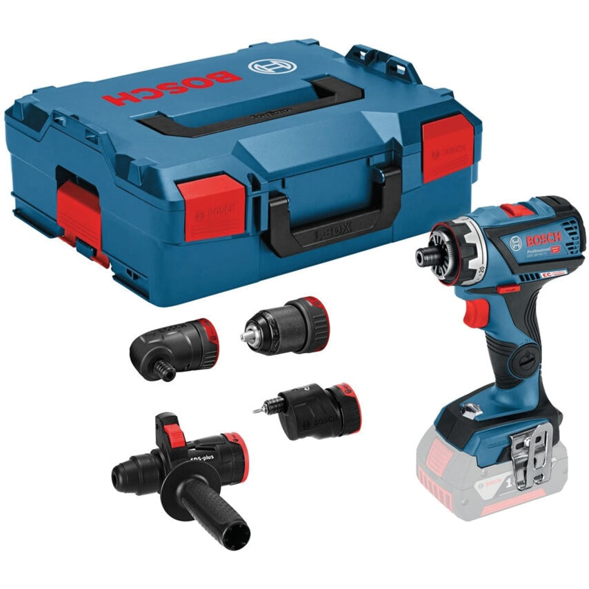 GSR 18 V-60 FCC FlexiClick Professional Drill Driver Inc GFA 18-M Metal, GFA 18-E Offset Angle, GFA 18-W Right Angle & GFA 18-H Hammer Chuck Adaptors in L-BOXX Body Only Version - No Batteries Or Charger Supplied - 0 601 9G7 103