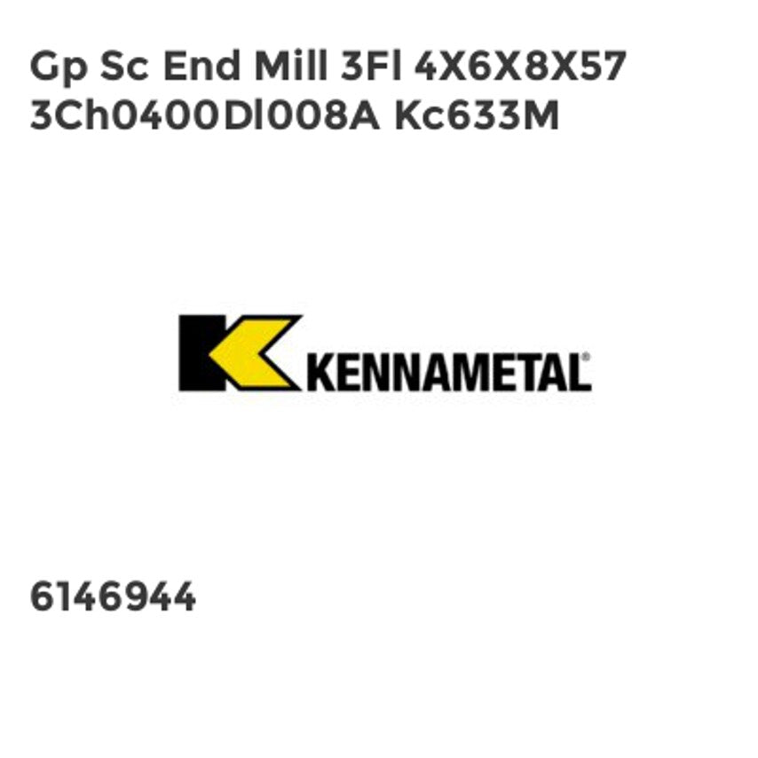 General PU SC End Mill 3FL 4 x 6 x 8 x 57 3CH0400DL008A KC633M