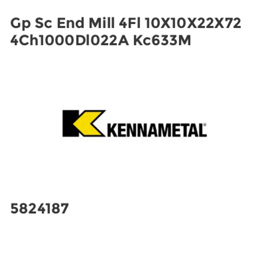 General PU SC End Mill 4FL 10 x 10 x 22 x 72 4CH1000DL022A KC633M