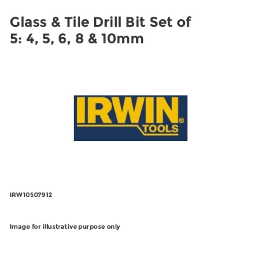 Glass & Tile Drill Bit Set of 5: 4, 5, 6, 8 & 10mm