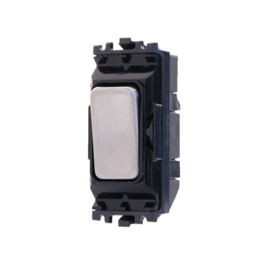 Grid Switch 1 Way DP 10A Brushed Stainless Steel Black Inserts