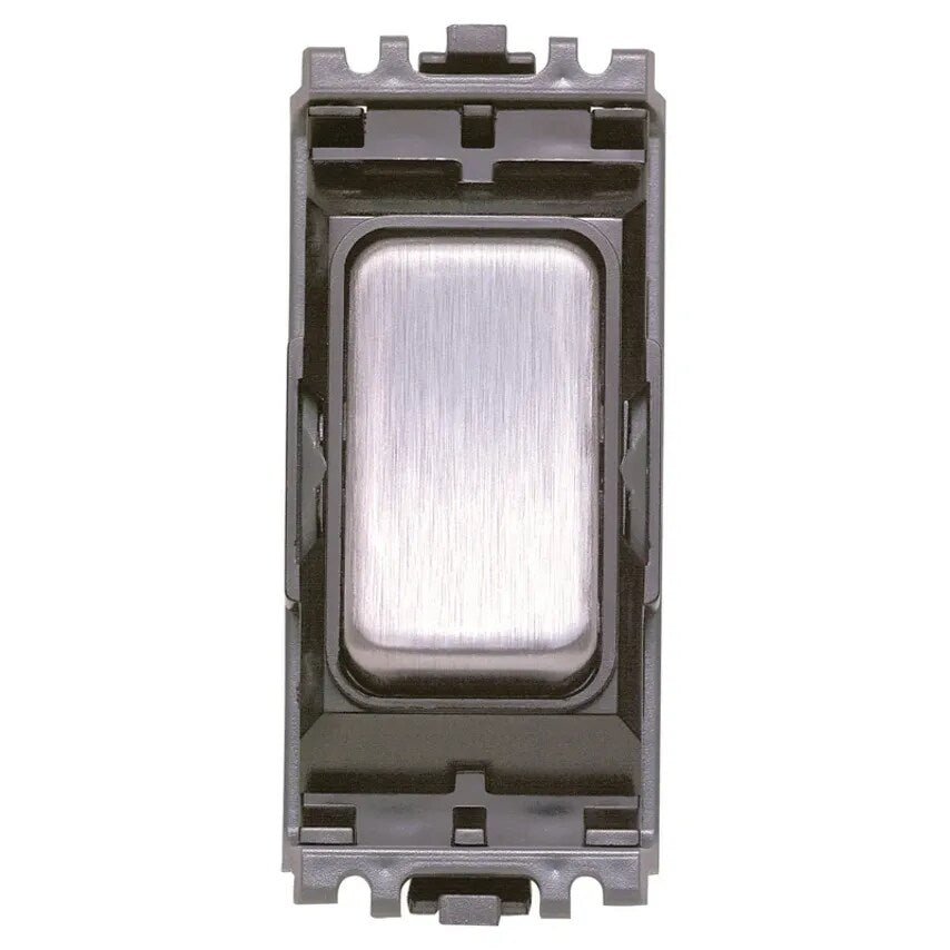 Grid Switch 1 Way SP 20A Brushed Stainless Steel Black Inserts